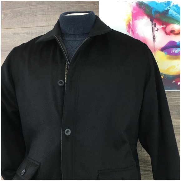 Missani Mens Leather Jacket‎ Reversible Cashmere Wool Black Zip Button Size M - Picture 6 of 14